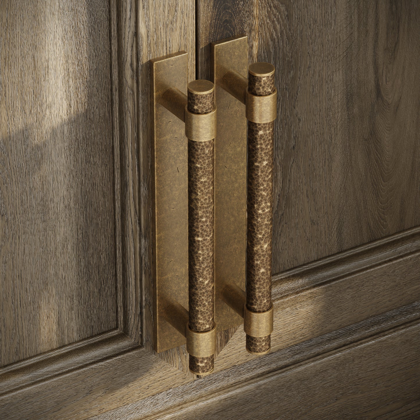 Chester Plate Aged Bronze Hammered Pull Bar Handle 250mm