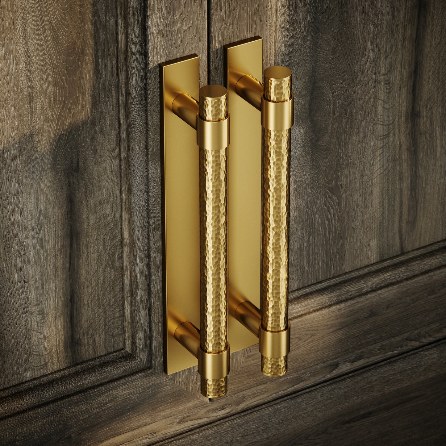 Chester Plate Brushed Gold Hammered Pull Bar Handle 250mm