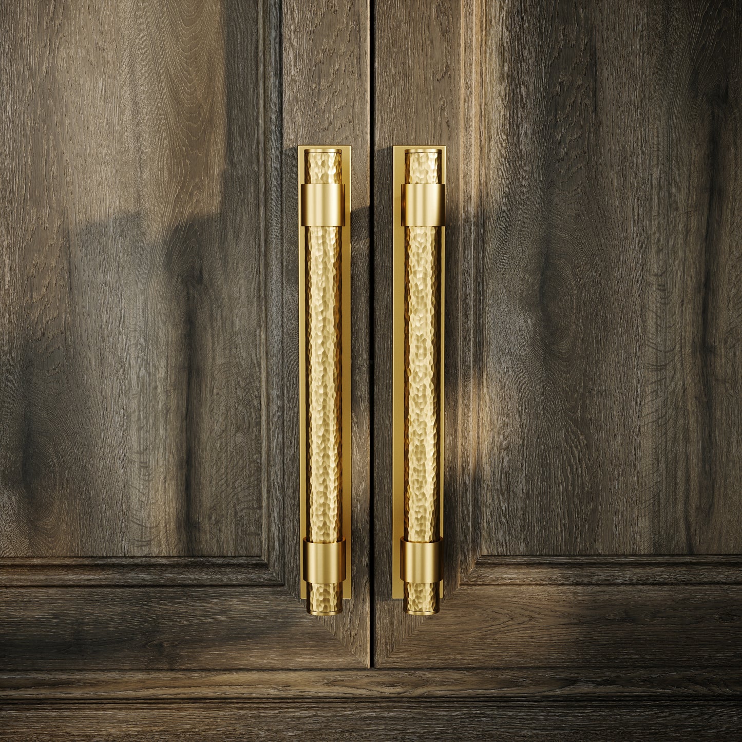 Chester Plate Brushed Gold Hammered Pull Bar Handle 250mm