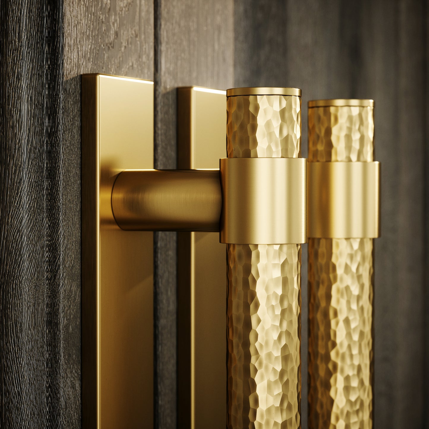 Chester Plate Brushed Gold Hammered Pull Bar Handle 250mm