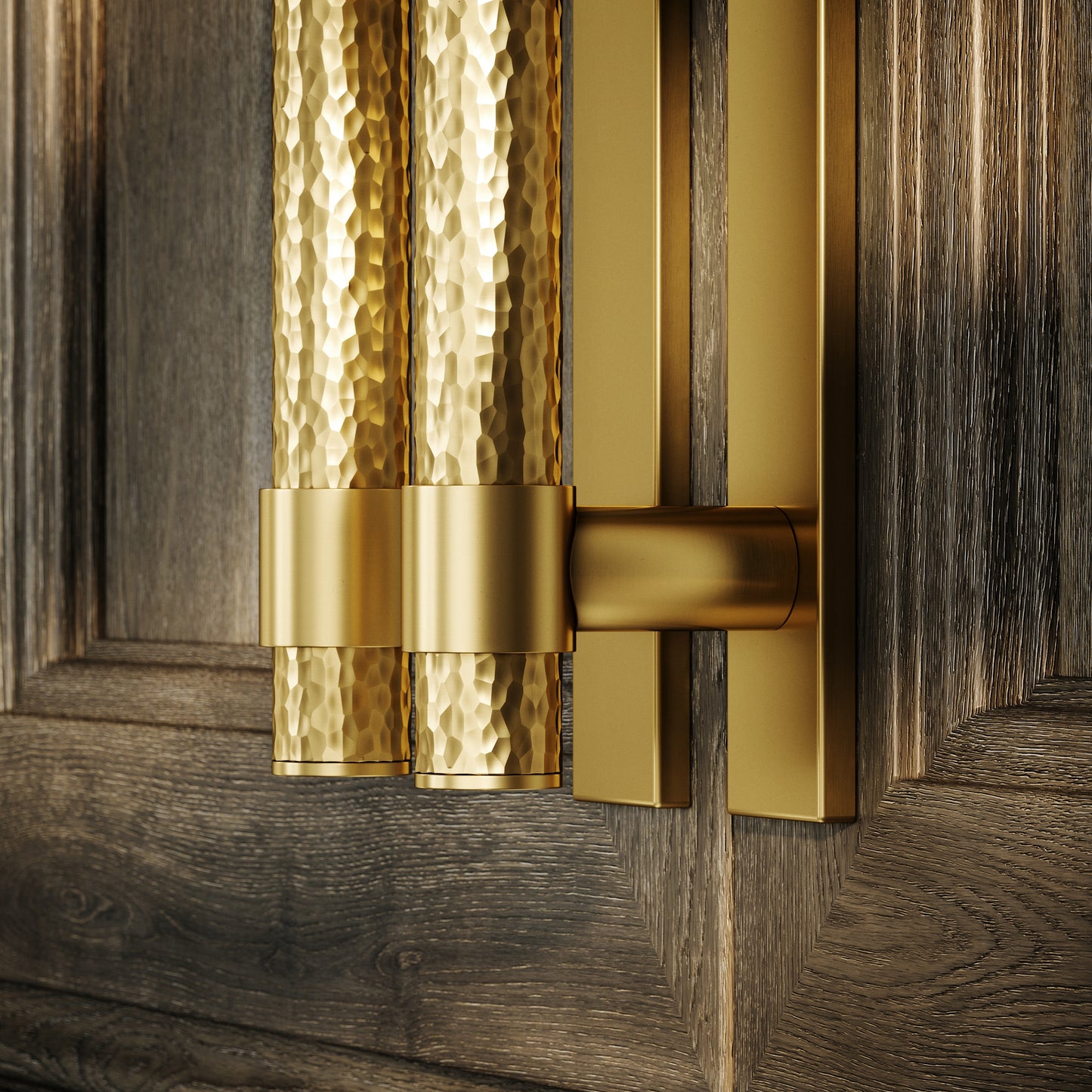 Chester Plate Brushed Gold Hammered Pull Bar Handle 250mm
