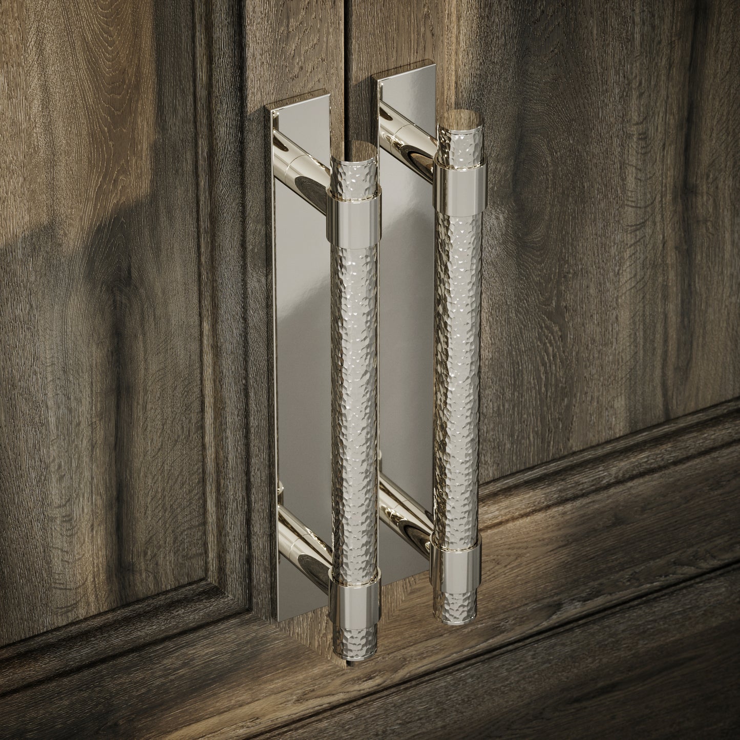 Chester Plate Polished Nickel Hammered Pull Bar Handle 250mm
