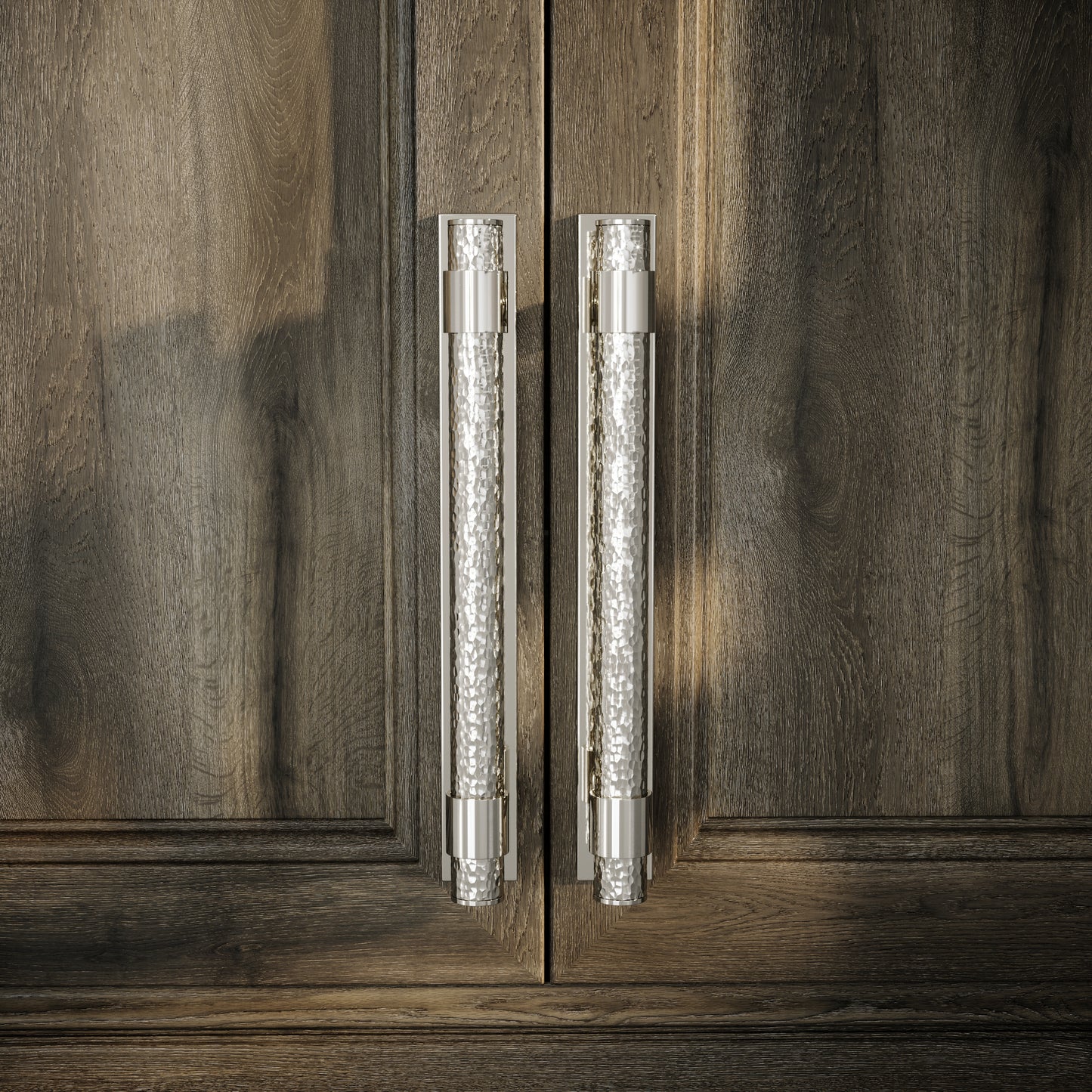 Chester Plate Polished Nickel Hammered Pull Bar Handle 250mm