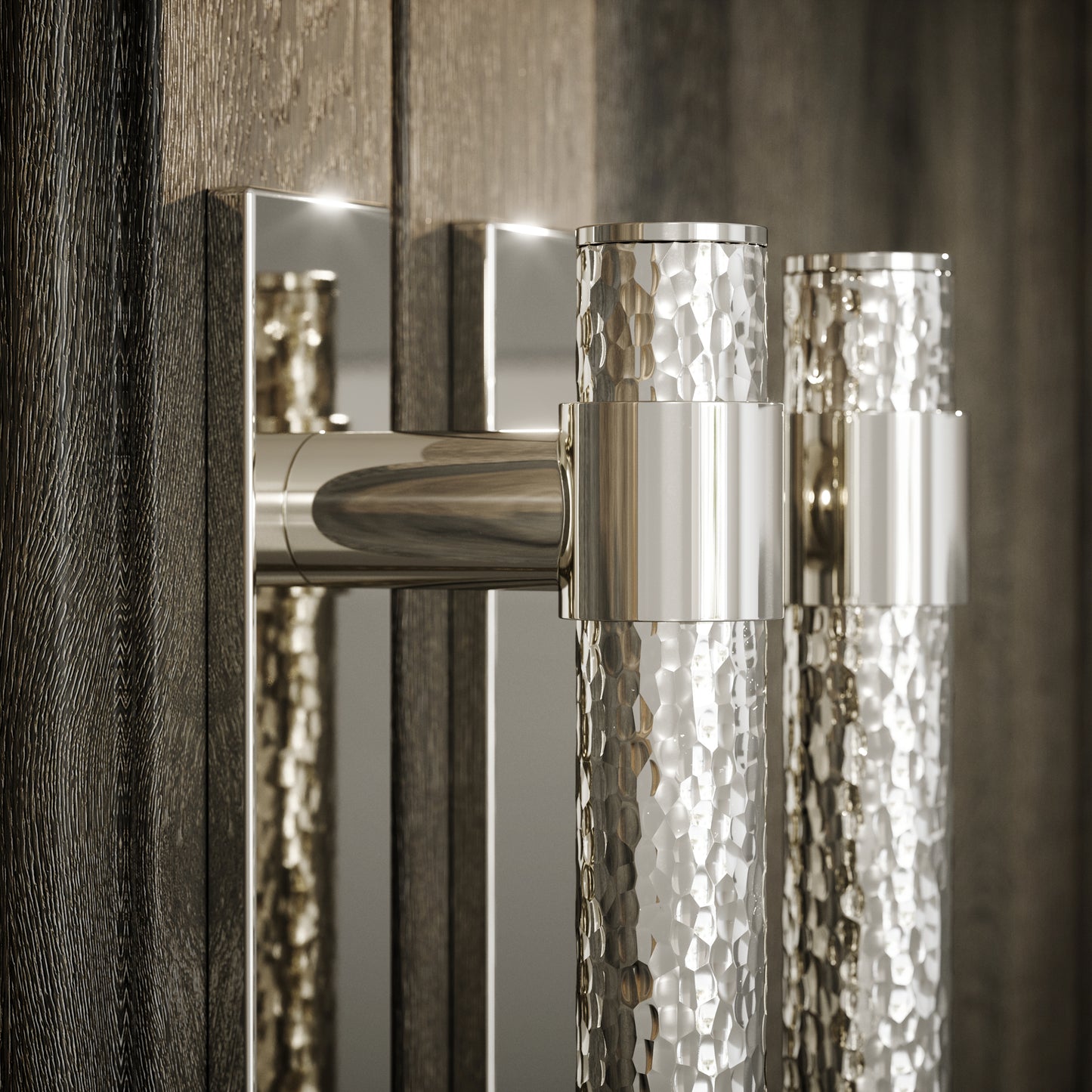 Chester Plate Polished Nickel Hammered Pull Bar Handle 250mm