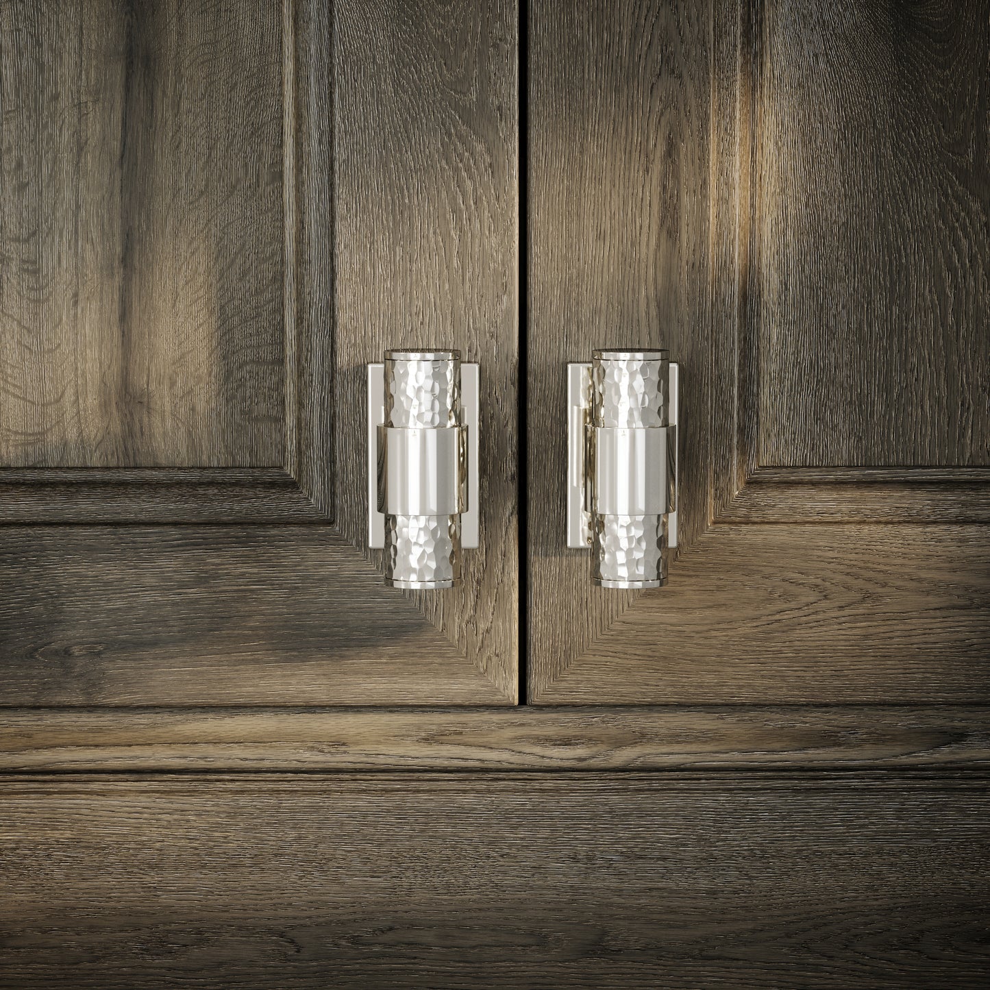 Chester Plate Polished Nickel Hammered T-Bar Cabinet Door Handle