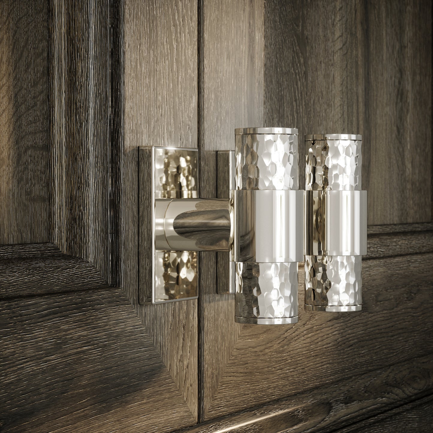 Chester Plate Polished Nickel Hammered T-Bar Cabinet Door Handle