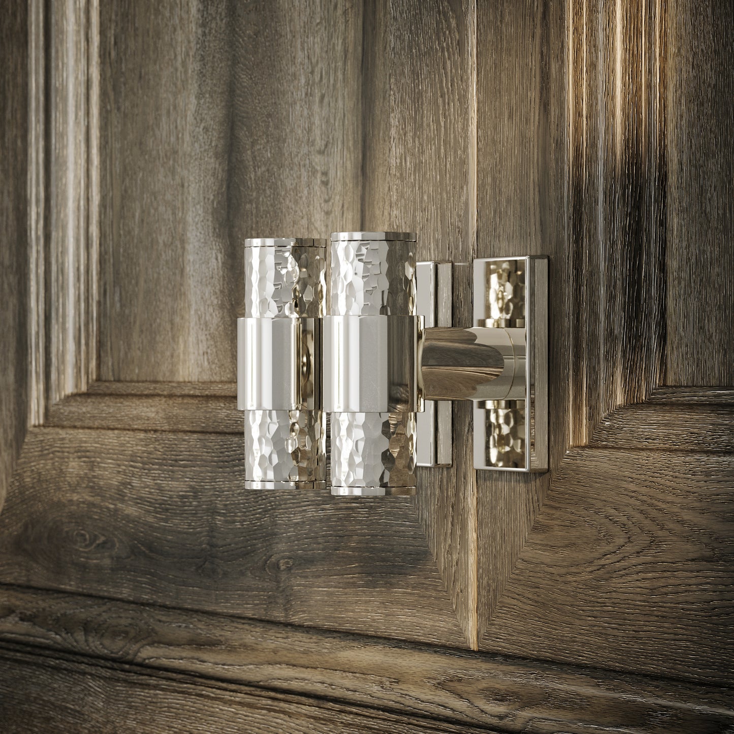 Chester Plate Polished Nickel Hammered T-Bar Cabinet Door Handle