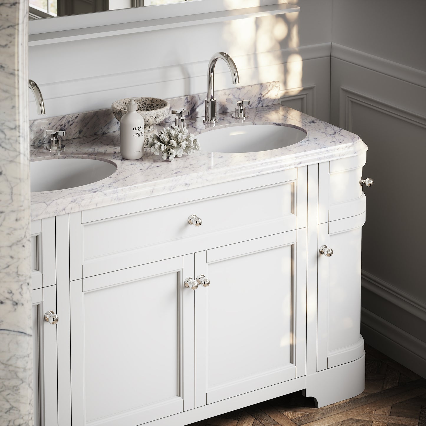 Connaught Carrara Marble Floorstanding Vanity Unit (Primed White) 1400mm