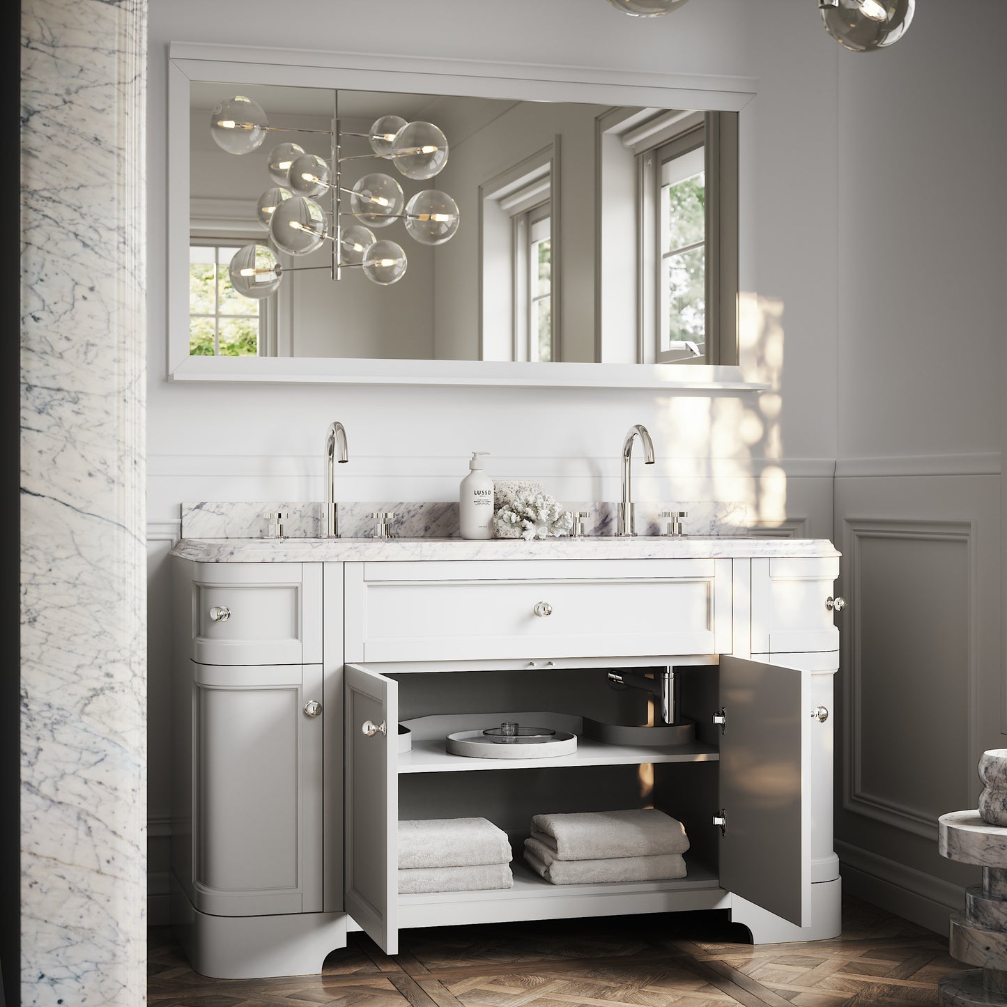 Connaught Carrara Marble Floorstanding Vanity Unit (Primed White) 1400mm
