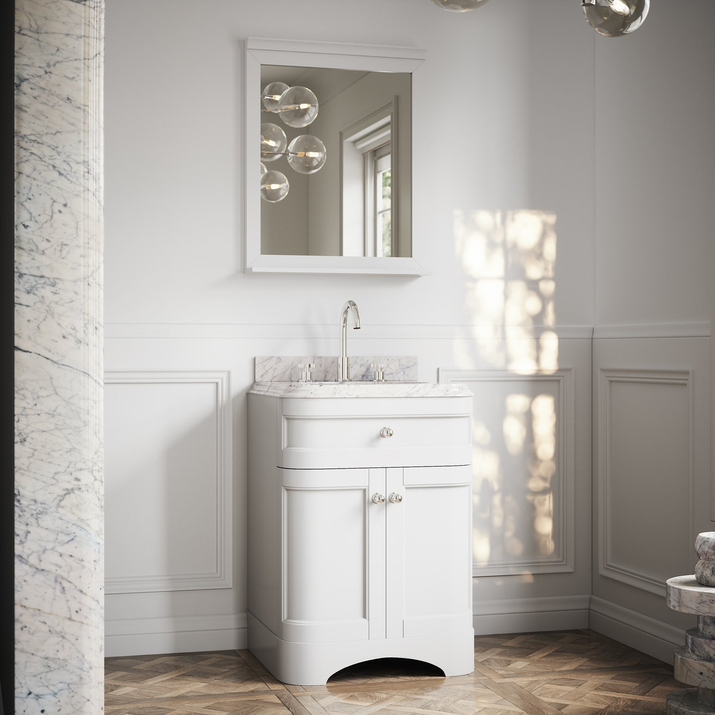Connaught Carrara Marble Floorstanding Vanity Unit (Primed White) 600mm