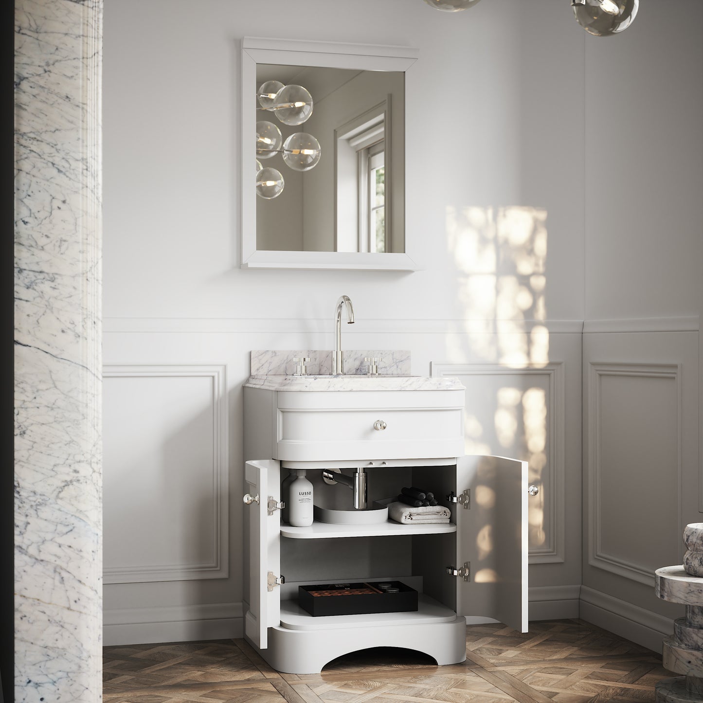 Connaught Carrara Marble Floorstanding Vanity Unit (Primed White) 600mm