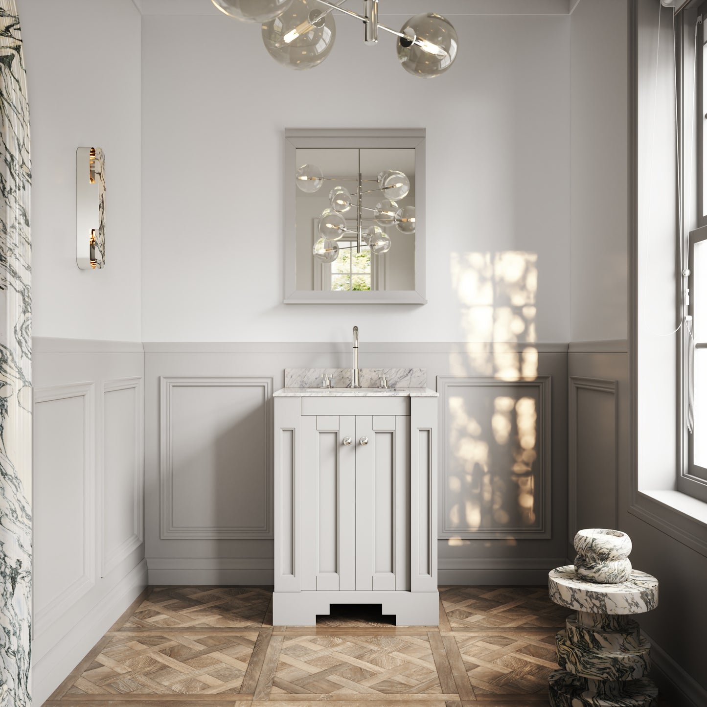 Eaton Matte Stone Carrara Marble Floorstanding Vanity Unit 600mm