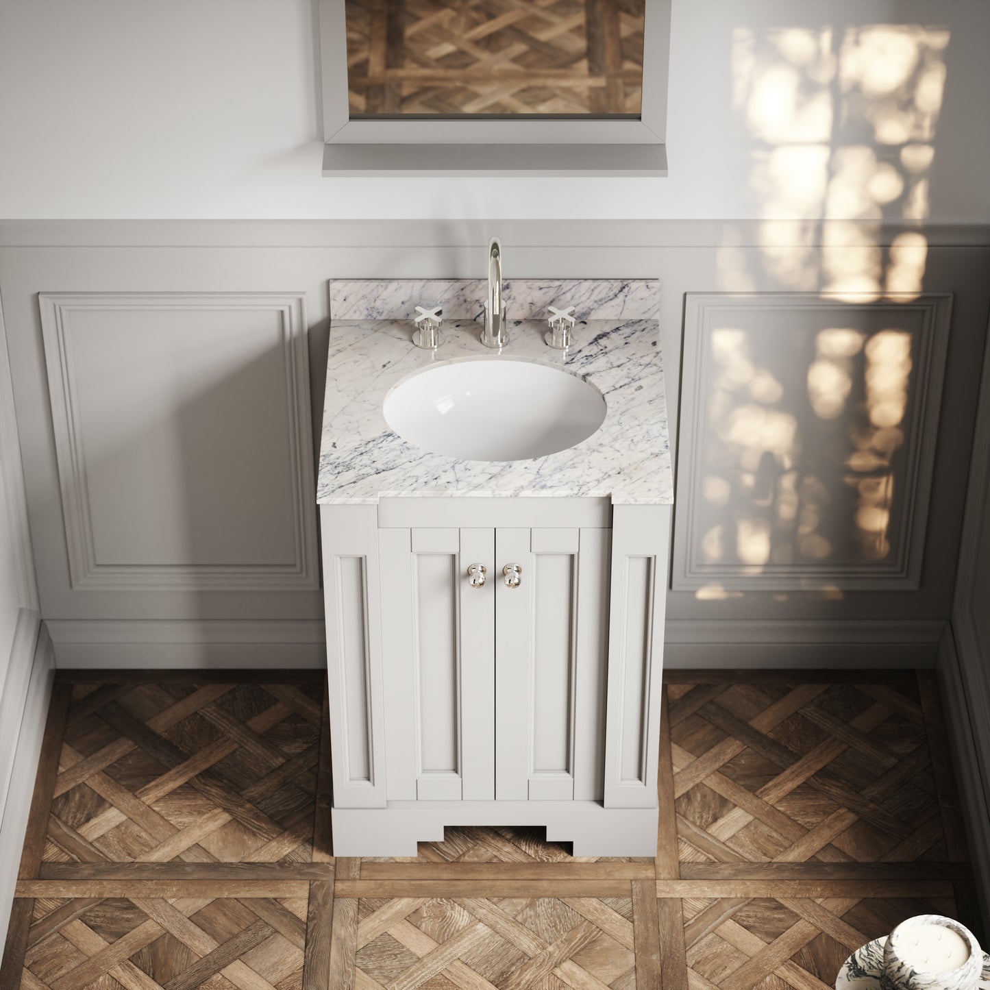 Eaton Matte Stone Carrara Marble Floorstanding Vanity Unit 600mm