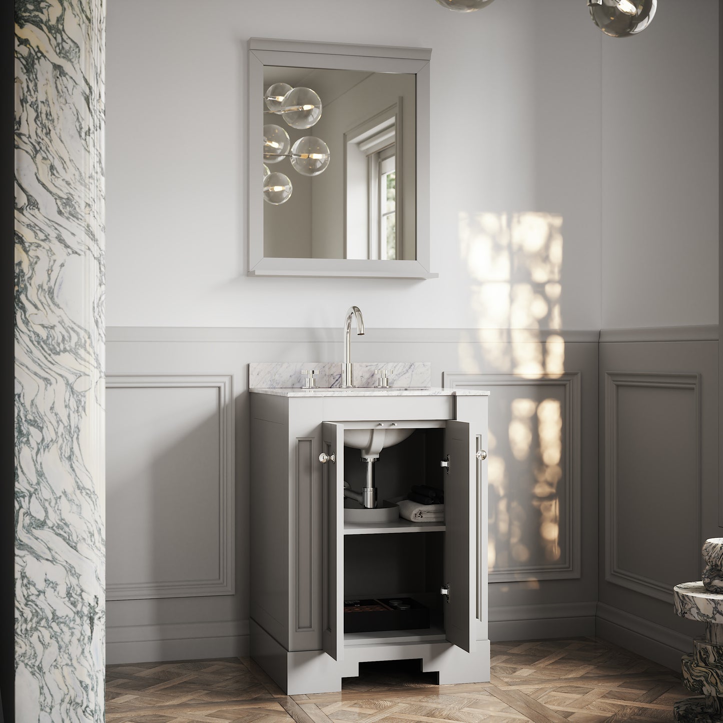 Eaton Matte Stone Carrara Marble Floorstanding Vanity Unit 600mm