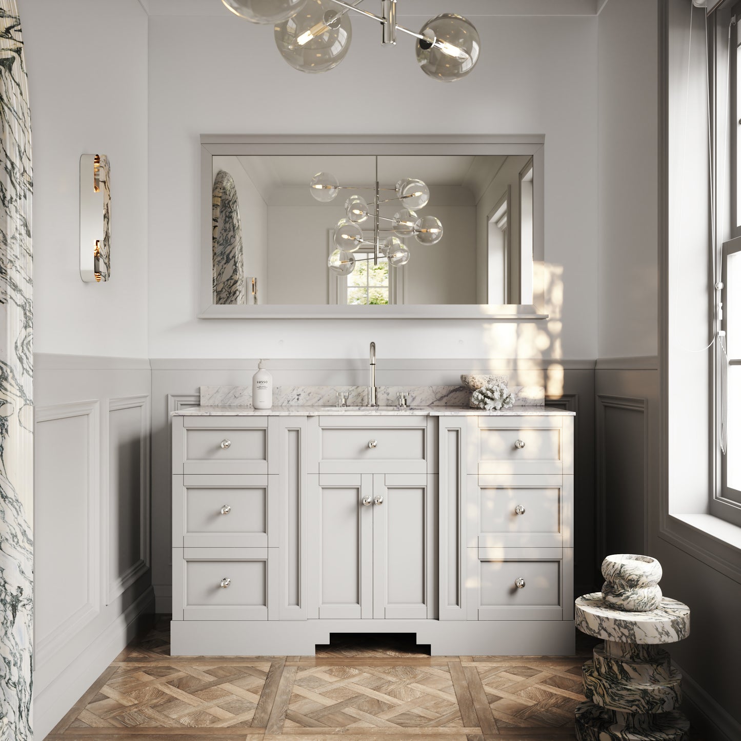 Eaton Matte Stone Carrara Marble Floorstanding Vanity Unit 1400mm