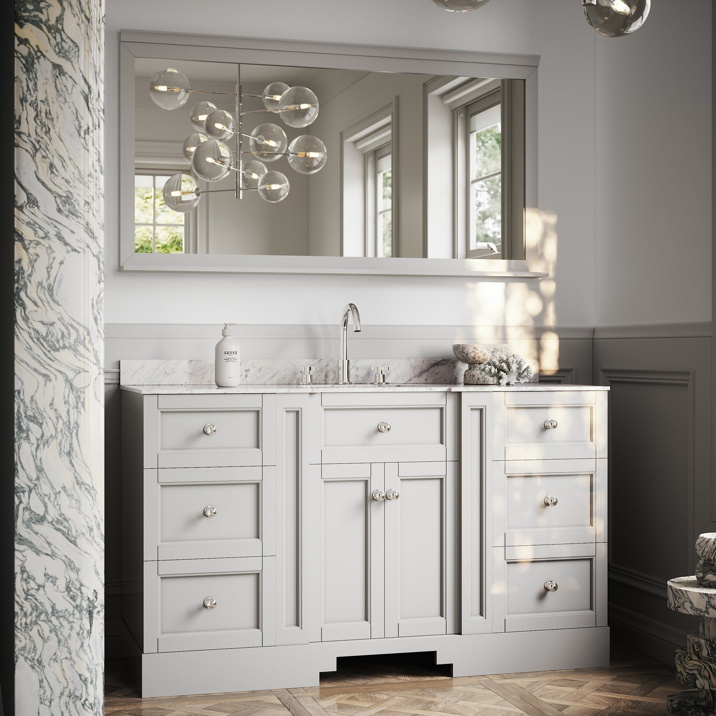 Eaton Matte Stone Carrara Marble Floorstanding Vanity Unit 1400mm