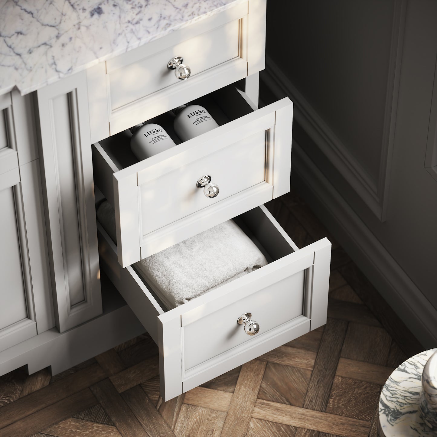 Eaton Matte Stone Carrara Marble Floorstanding Vanity Unit 1400mm