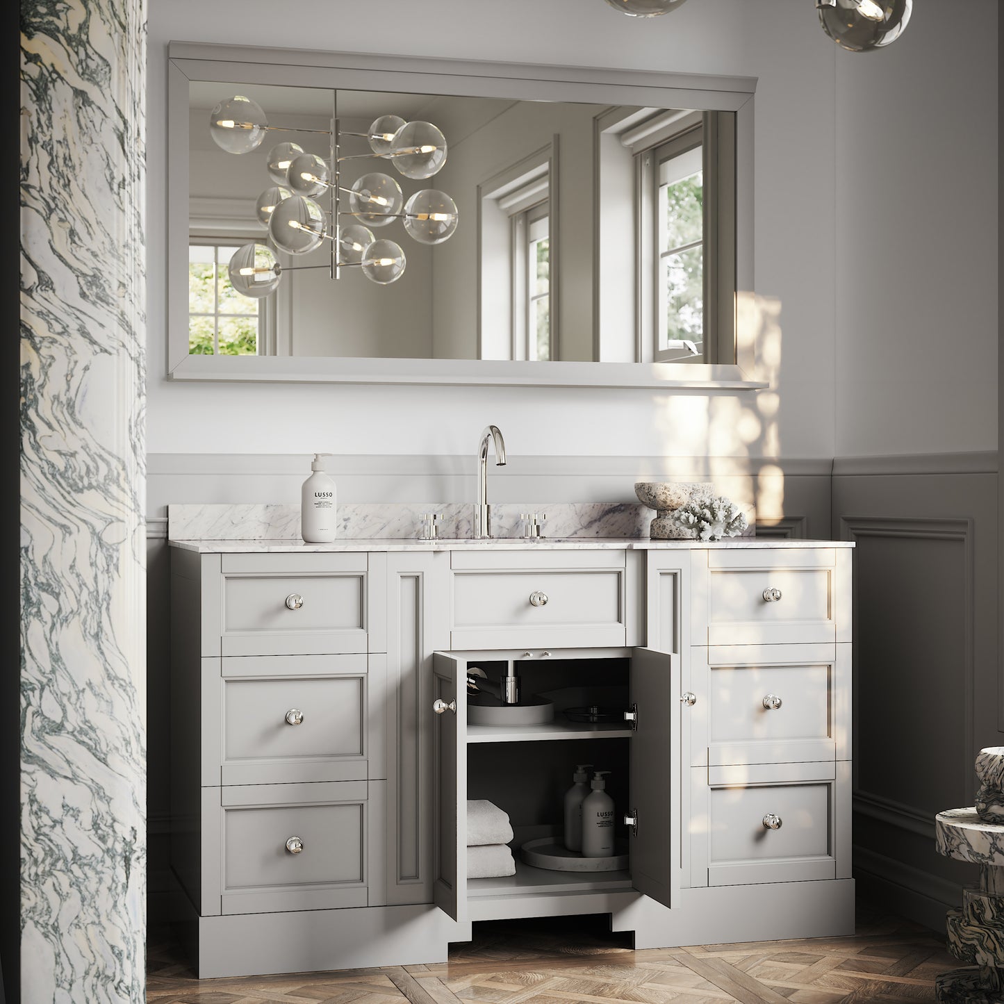 Eaton Matte Stone Carrara Marble Floorstanding Vanity Unit 1400mm