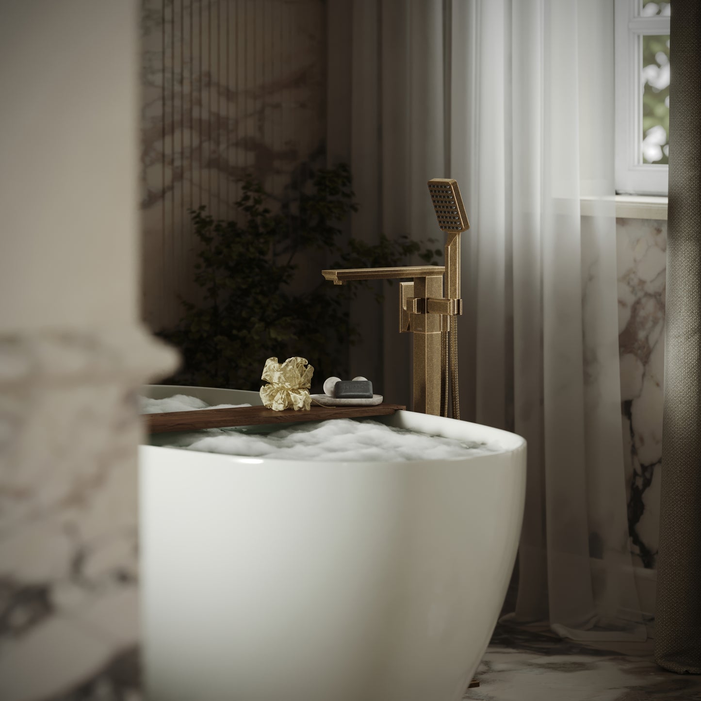 Baroque Aged Bronze Floorstanding Bath Shower Mixer Tap