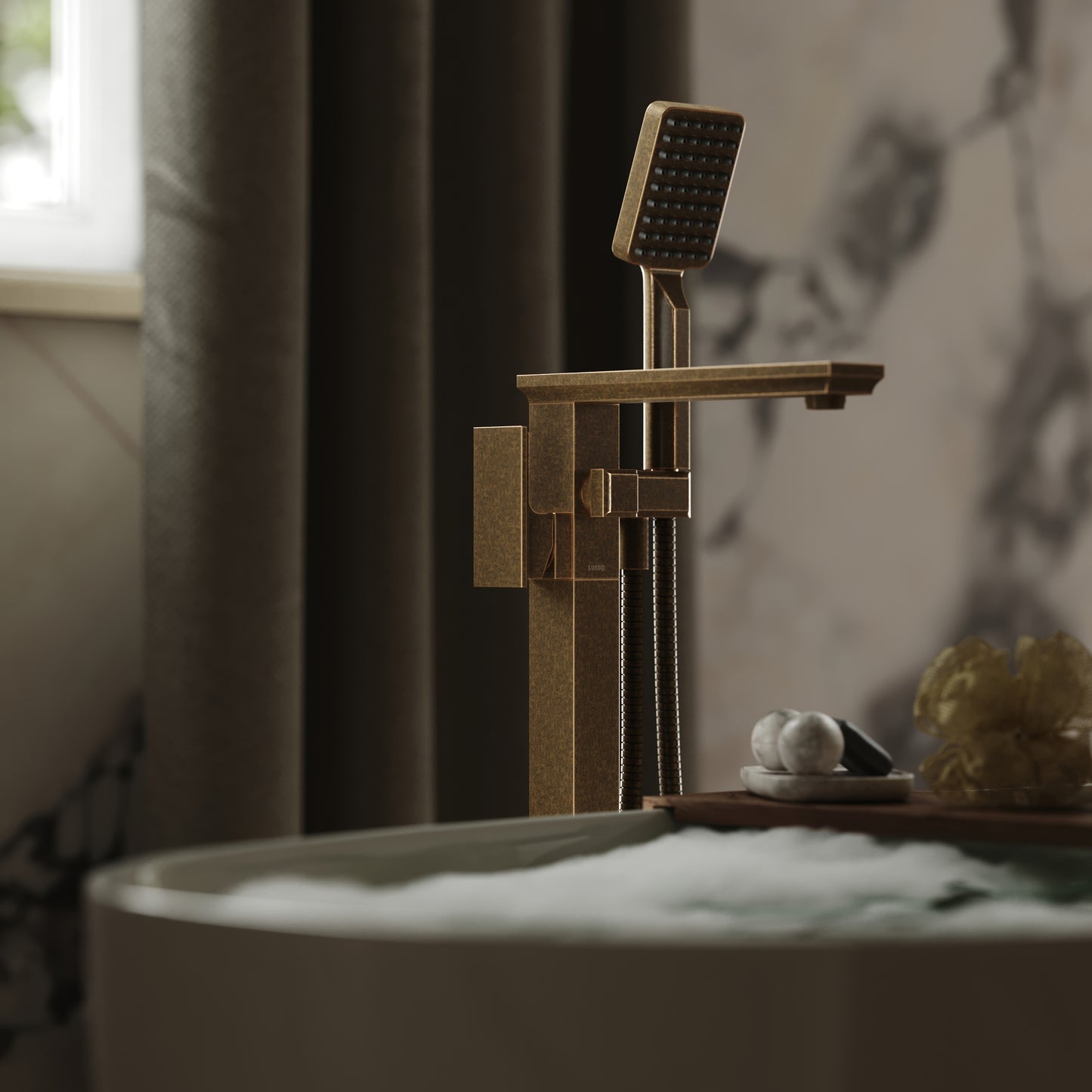 Baroque Aged Bronze Floorstanding Bath Shower Mixer Tap