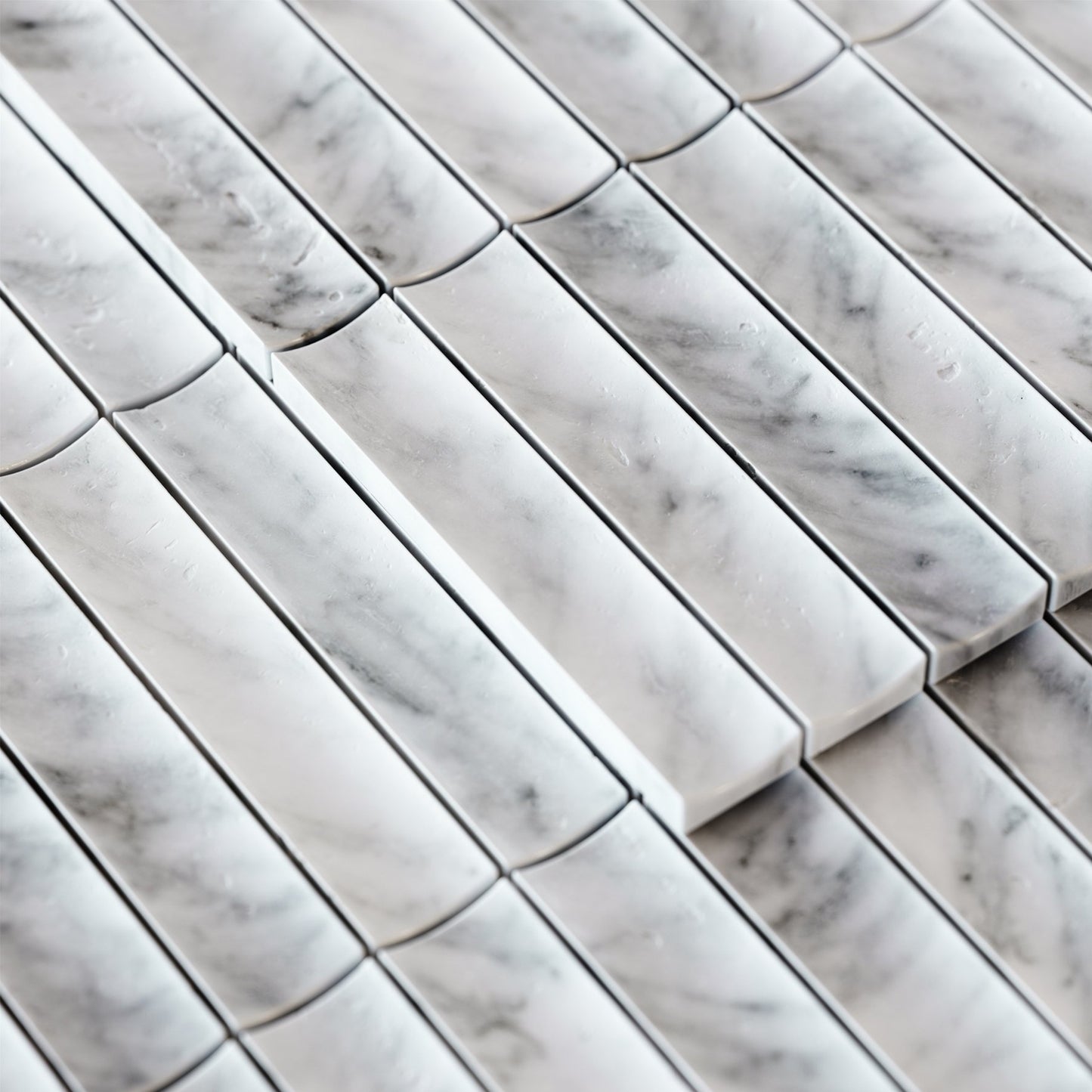 Genova Concave Carrara Marble Mosaic Tile Sample