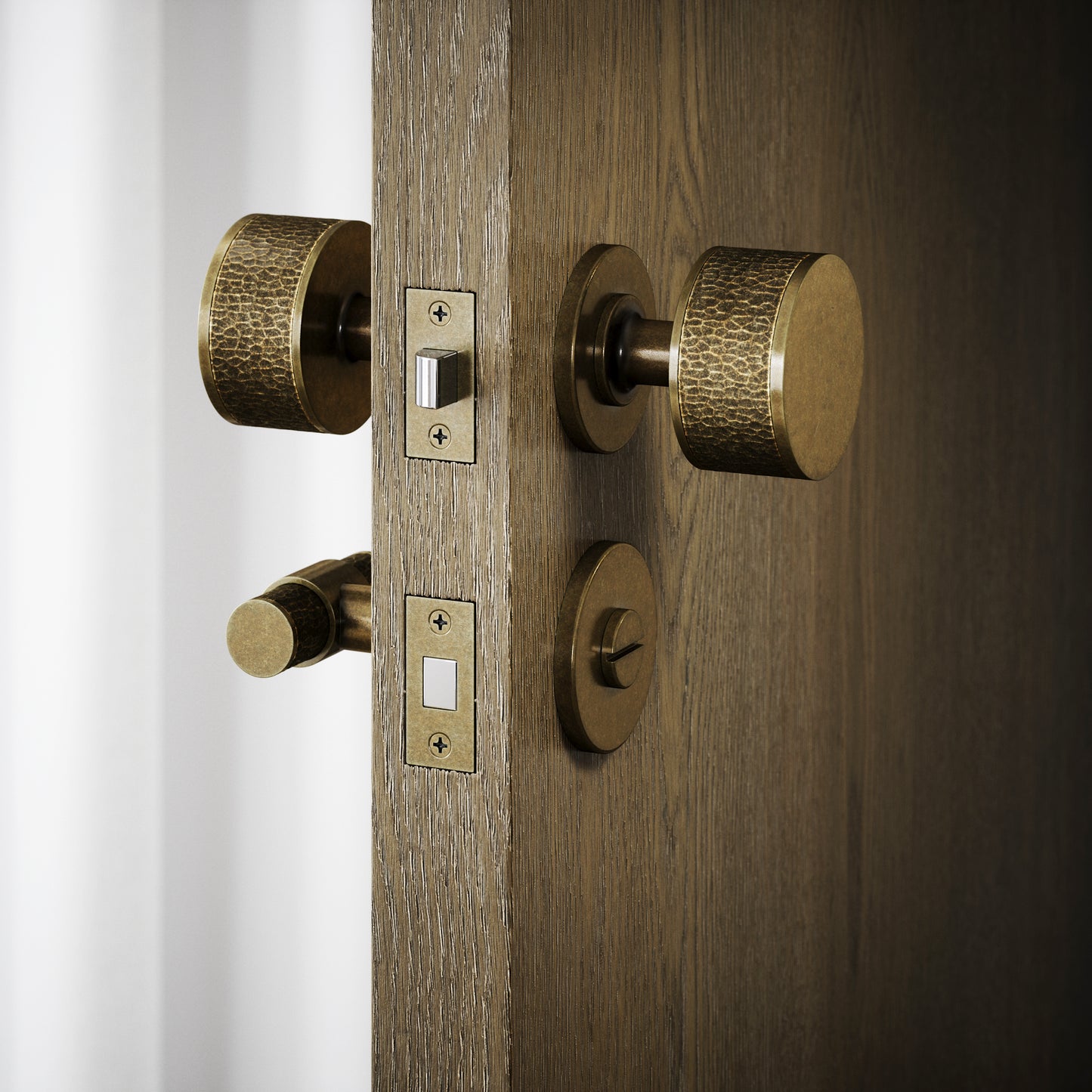 Grosvenor Aged Bronze Hammered Bathroom WC Knob & Round Thumbturn Set