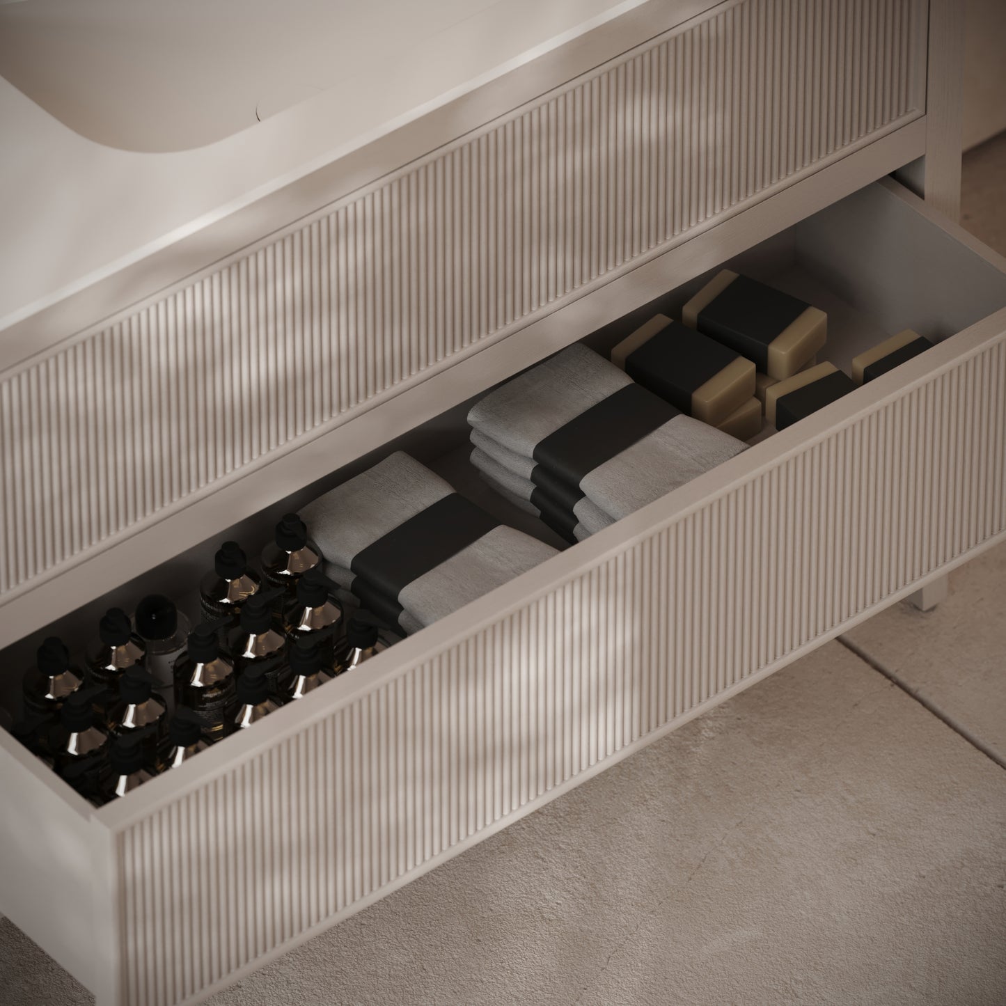 Hampton Velvet Beige Floorstanding Vanity Unit with Matte White Basin 1200mm