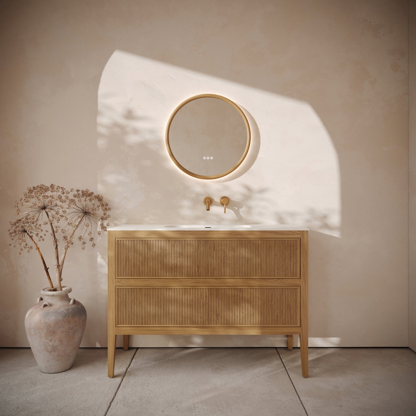 Hampton Oak Floorstanding Vanity Unit with Matte White Basin 1200mm