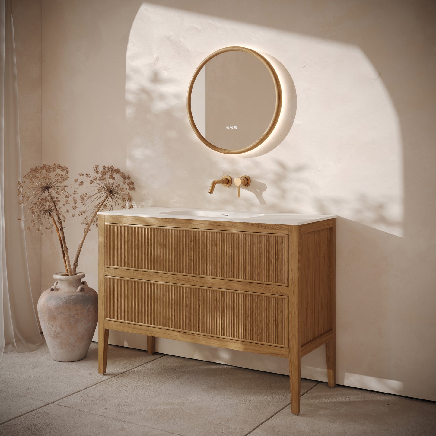 Hampton Oak Floorstanding Vanity Unit with Matte White Basin 1200mm