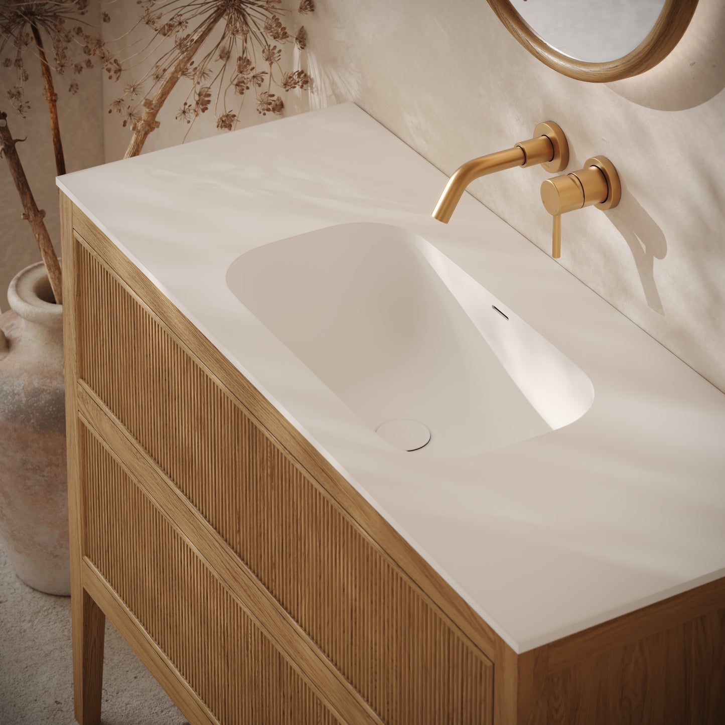 Hampton Oak Floorstanding Vanity Unit with Matte White Basin 1200mm