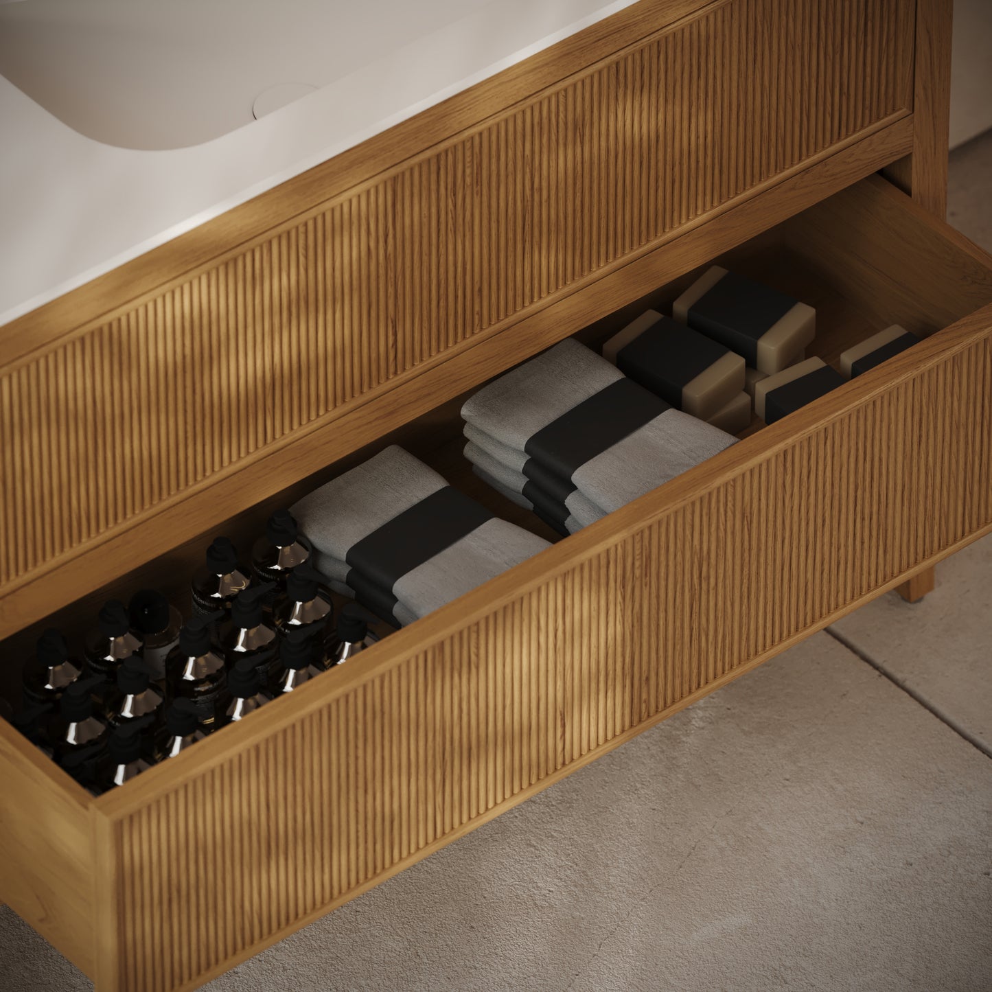 Hampton Oak Floorstanding Vanity Unit with Matte White Basin 1200mm