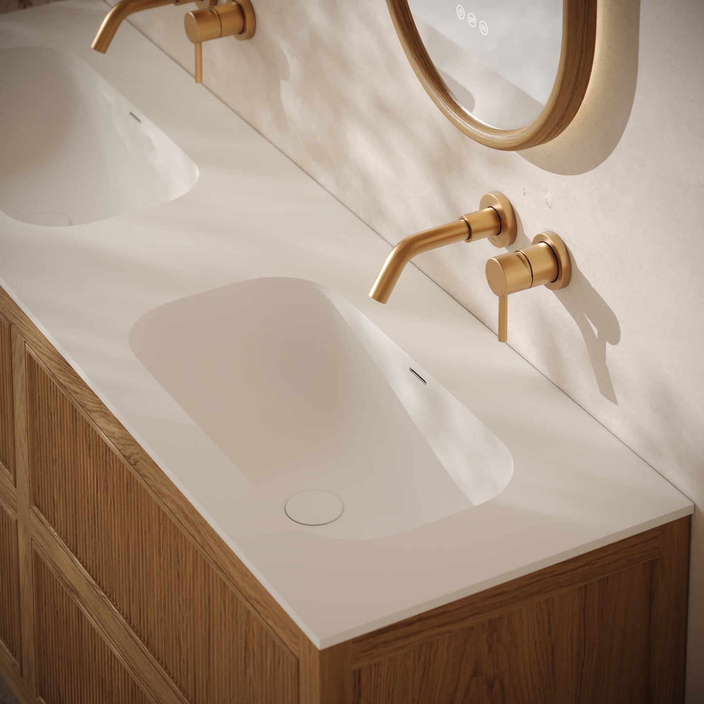 Hampton Oak Floorstanding Double Vanity Unit with Matte White Basin 1600mm
