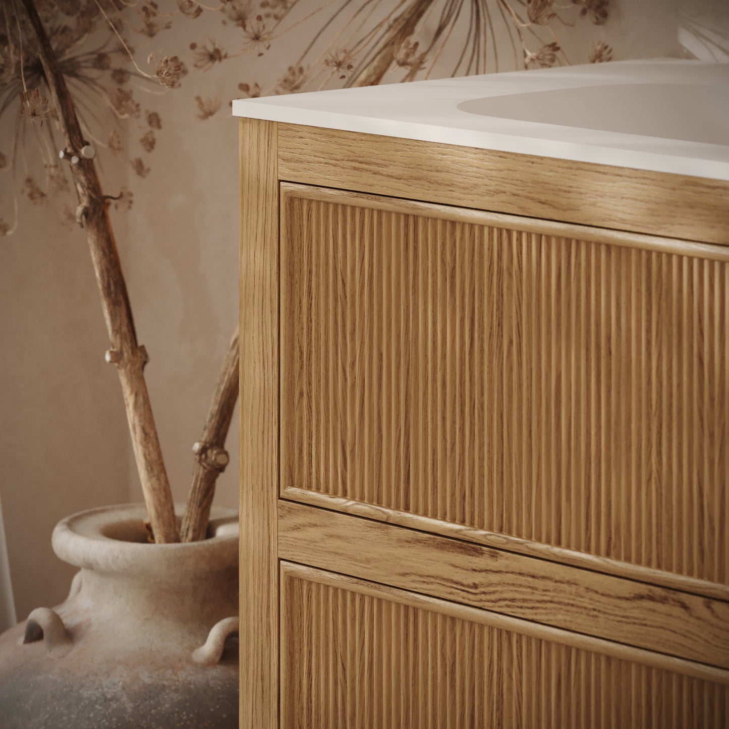 Hampton Oak Floorstanding Double Vanity Unit with Matte White Basin 1600mm