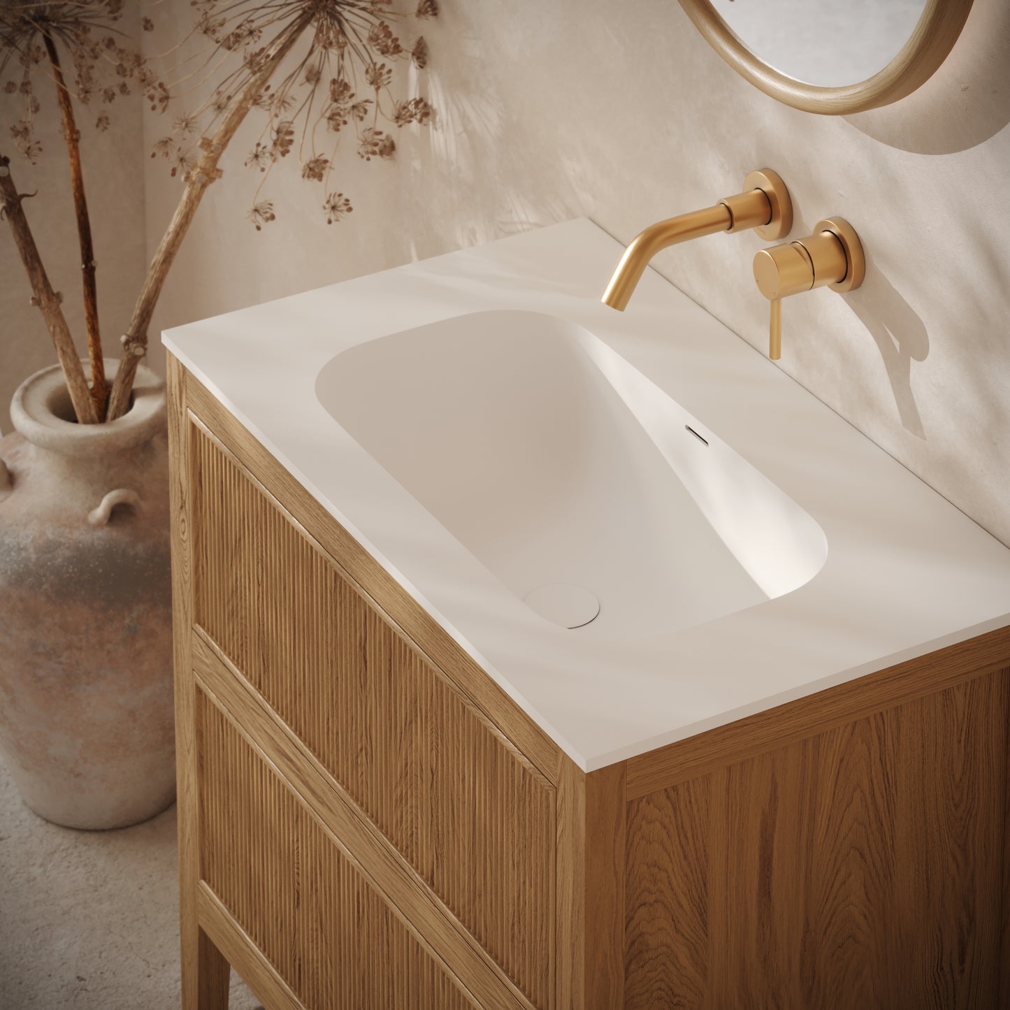 Hampton Oak Floorstanding Vanity Unit with Matte White Basin 800mm