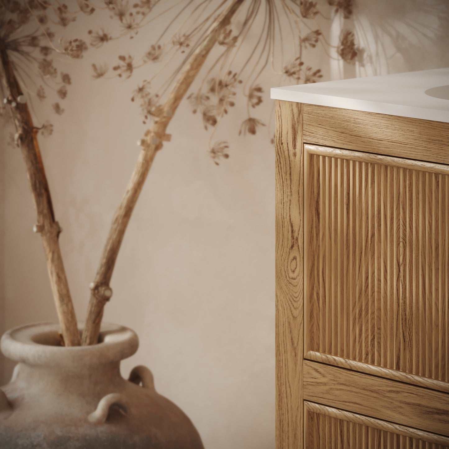 Hampton Oak Floorstanding Vanity Unit with Matte White Basin 800mm