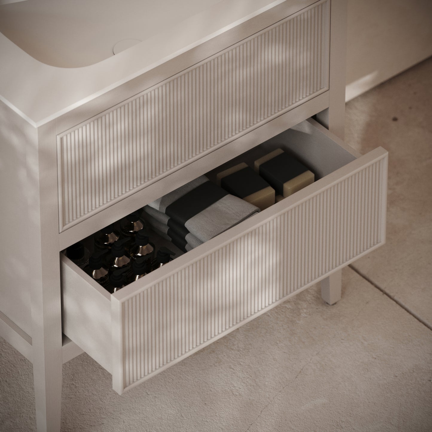 Hampton Velvet Beige Floorstanding Vanity Unit with Matte White Basin 800mm