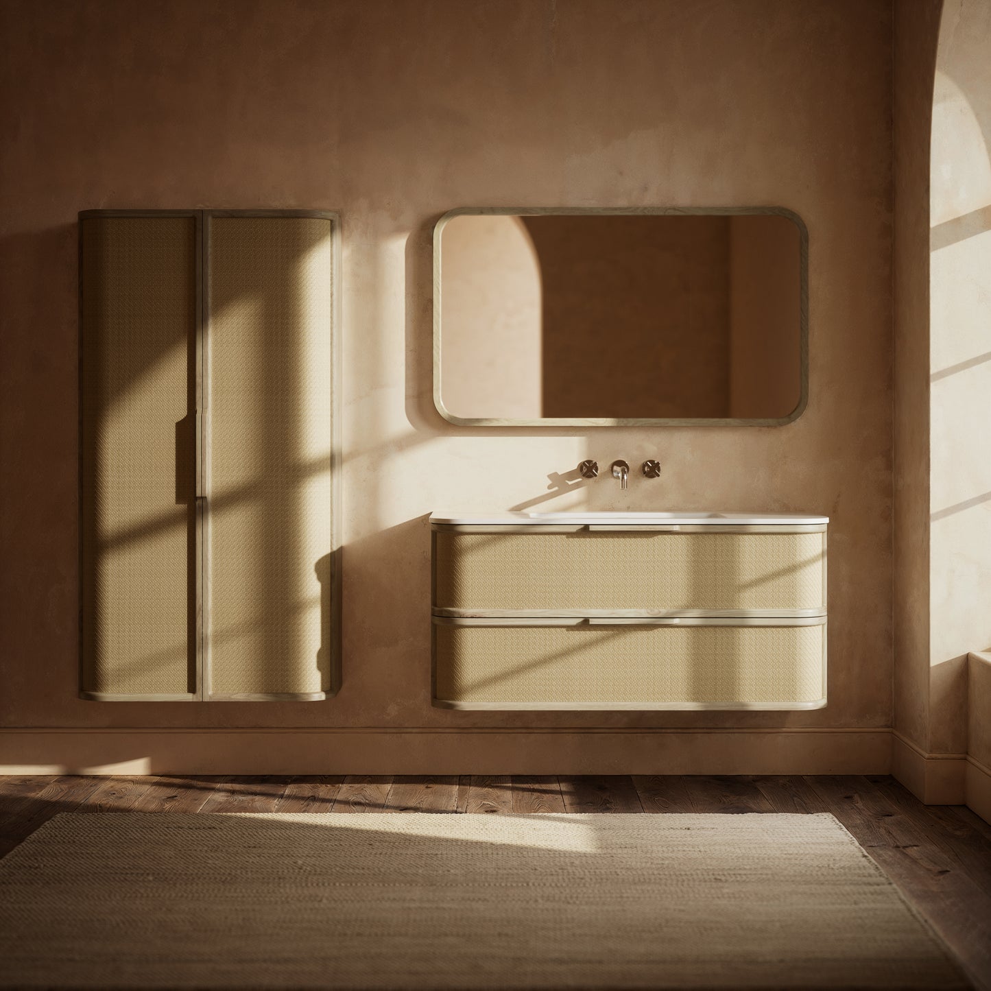 La Maison White Oak Rattan Wall Hung Vanity Unit 1200mm