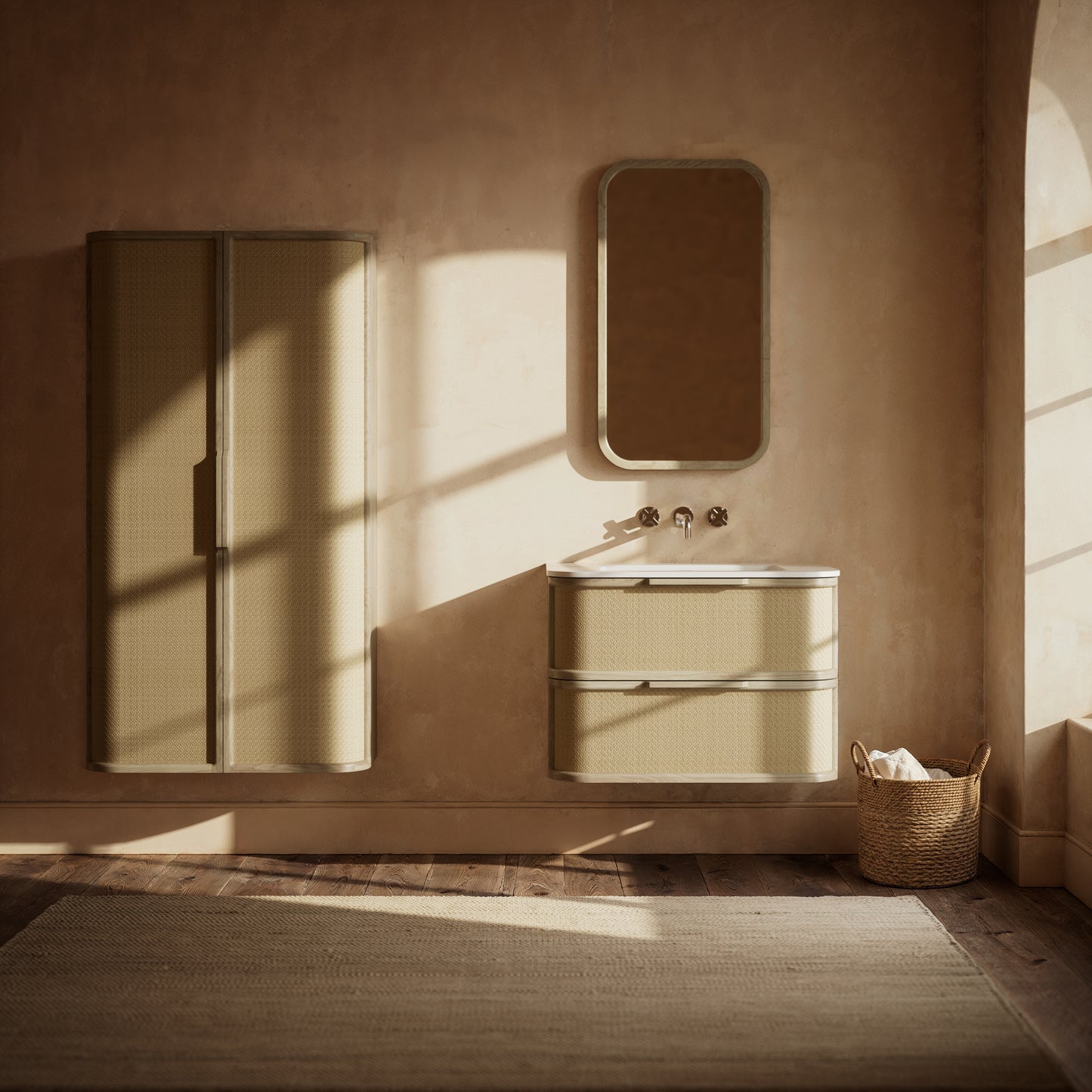 La Maison White Oak Rattan Wall Hung Vanity Unit 800mm