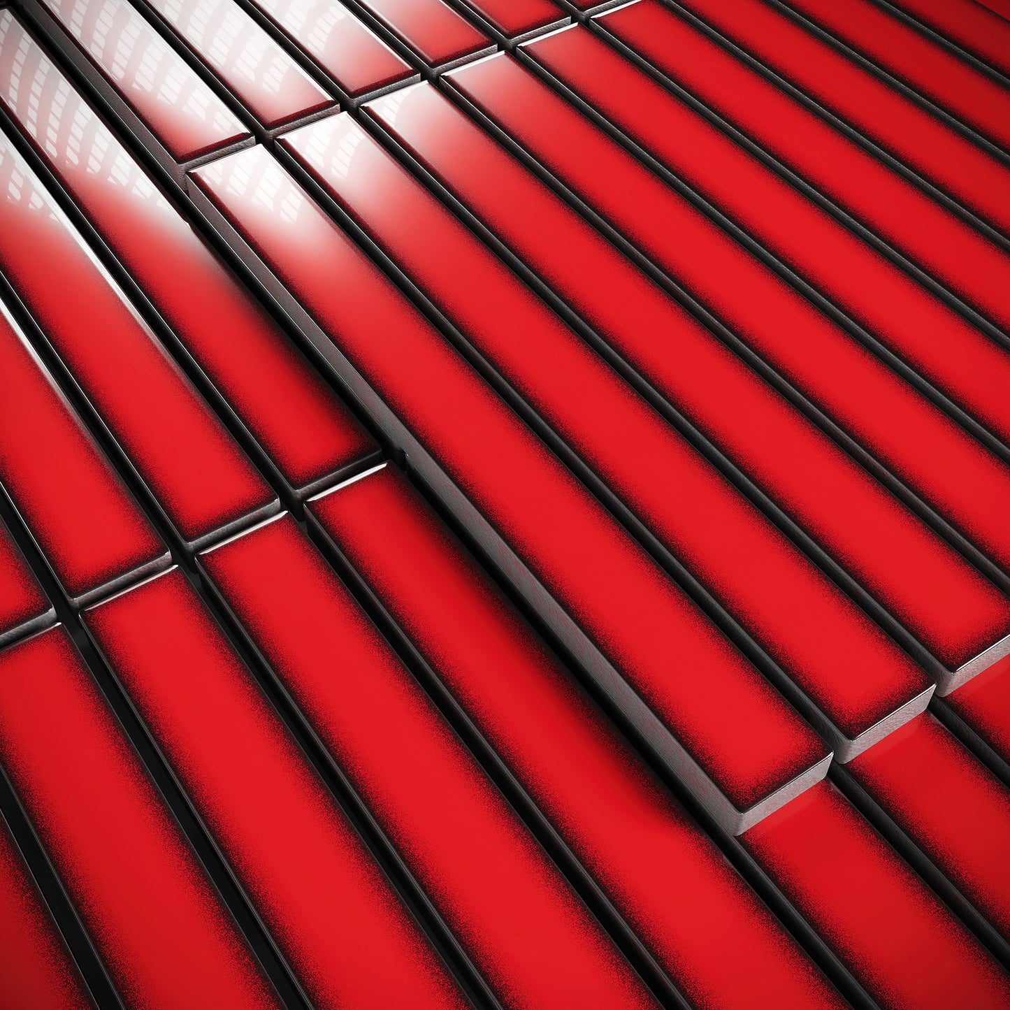 Linear Ruby Spark Red Glazed Porcelain Mosaic Tile Sample