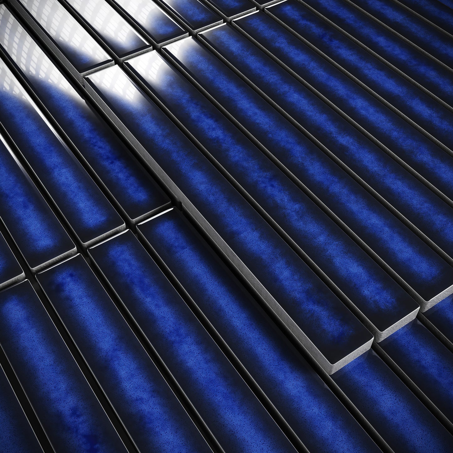 Linear Sapphire Glow Blue Glazed Porcelain Mosaic Tile Sample