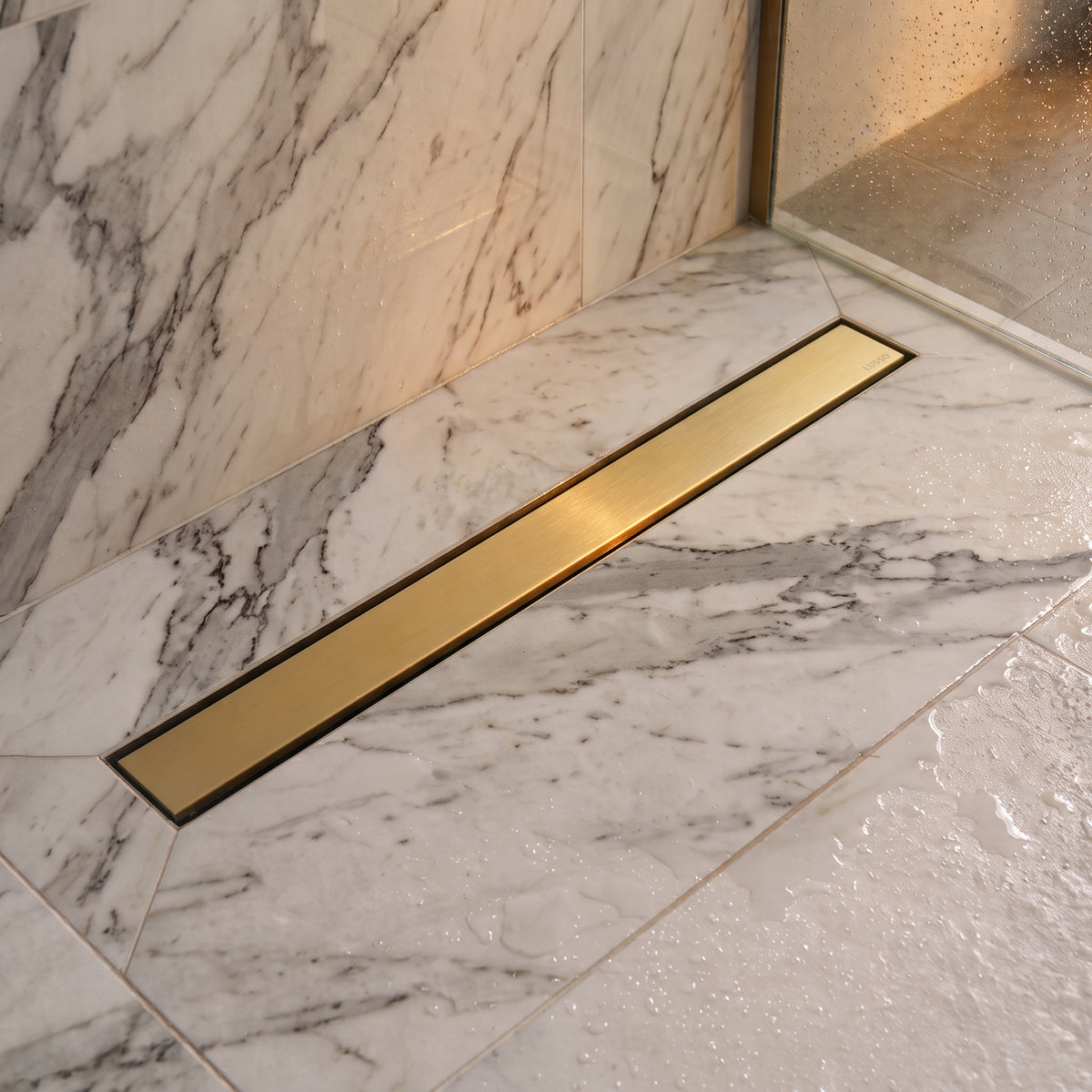 Linear Brushed Gold Tileable Wetroom Waste Kit