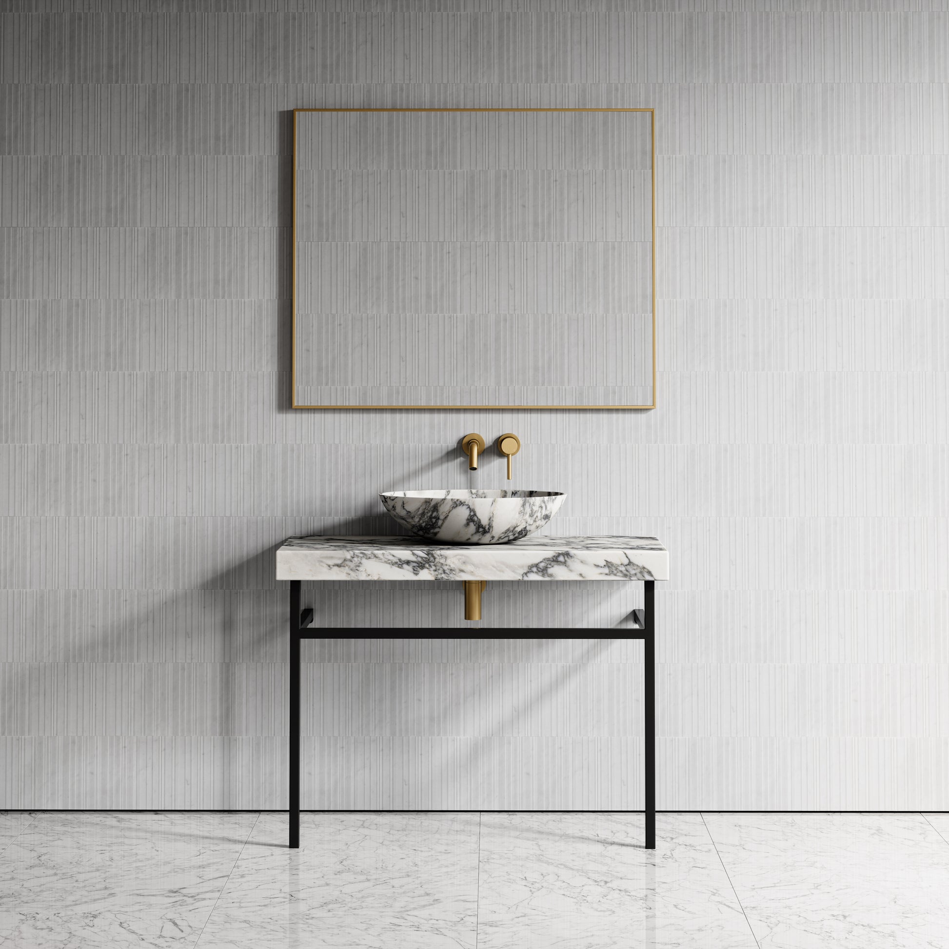 Lomazzo Arabescato Marble Countertop Matte Black Vanity Unit 1000mm