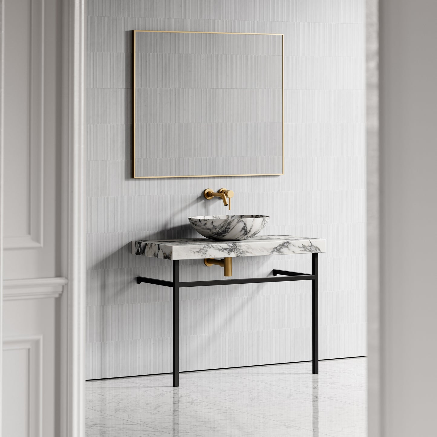 Lomazzo Arabescato Marble Countertop Matte Black Vanity Unit 1000mm