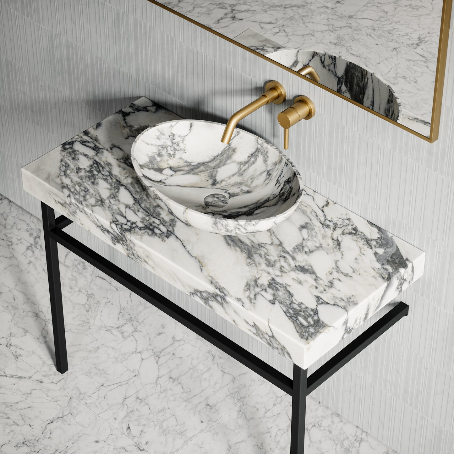 Lomazzo Arabescato Marble Countertop Matte Black Vanity Unit 1000mm