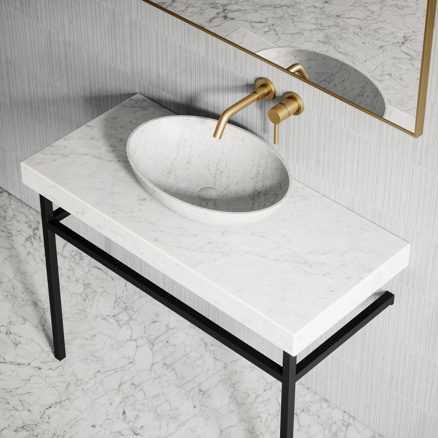 Lomazzo Carrara Marble Countertop Matte Black Vanity Unit 1000mm