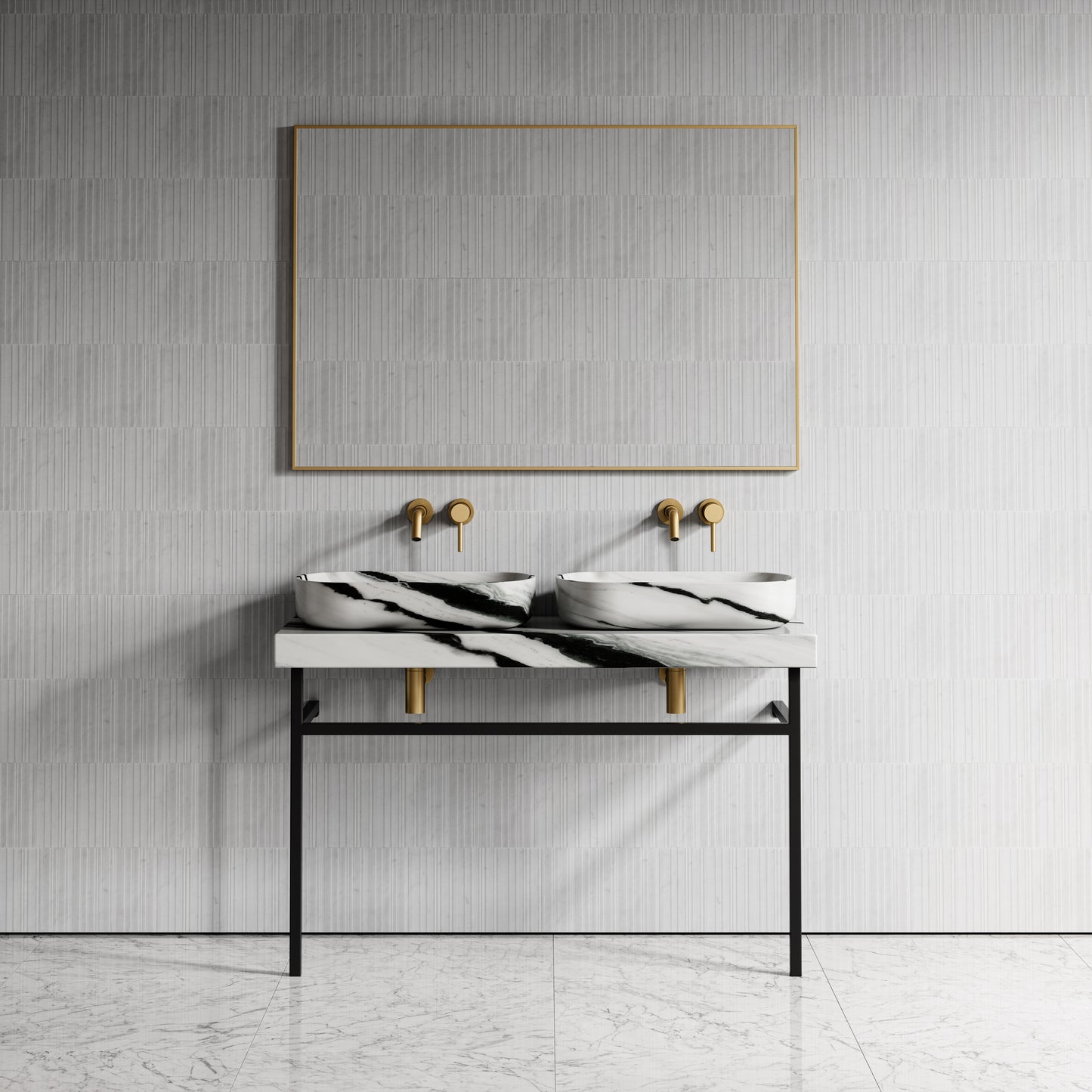 Lomazzo Panda Marble Countertop Matte Black Vanity Unit 1200mm