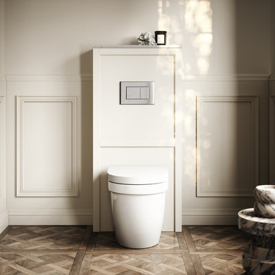 Berkeley Traditional Back to Wall Rimless Toilet with Concealed Cistern, Matte Cream Claridge Housing and Chrome Flush Plate