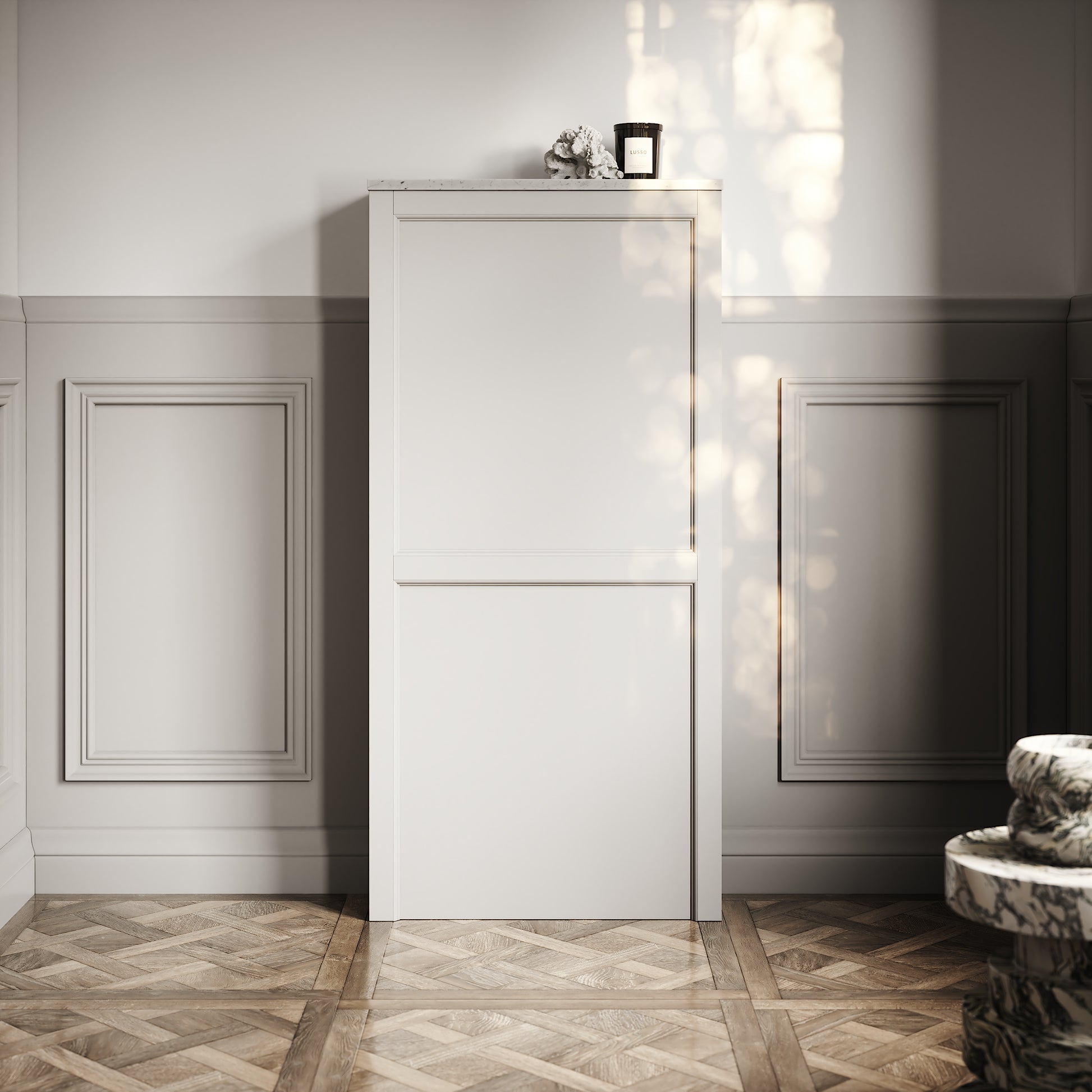 Berkeley Traditional Back to Wall Rimless Toilet with Concealed Cistern, Matte Stone Claridge Housing and Brushed Stainless Flush Plate