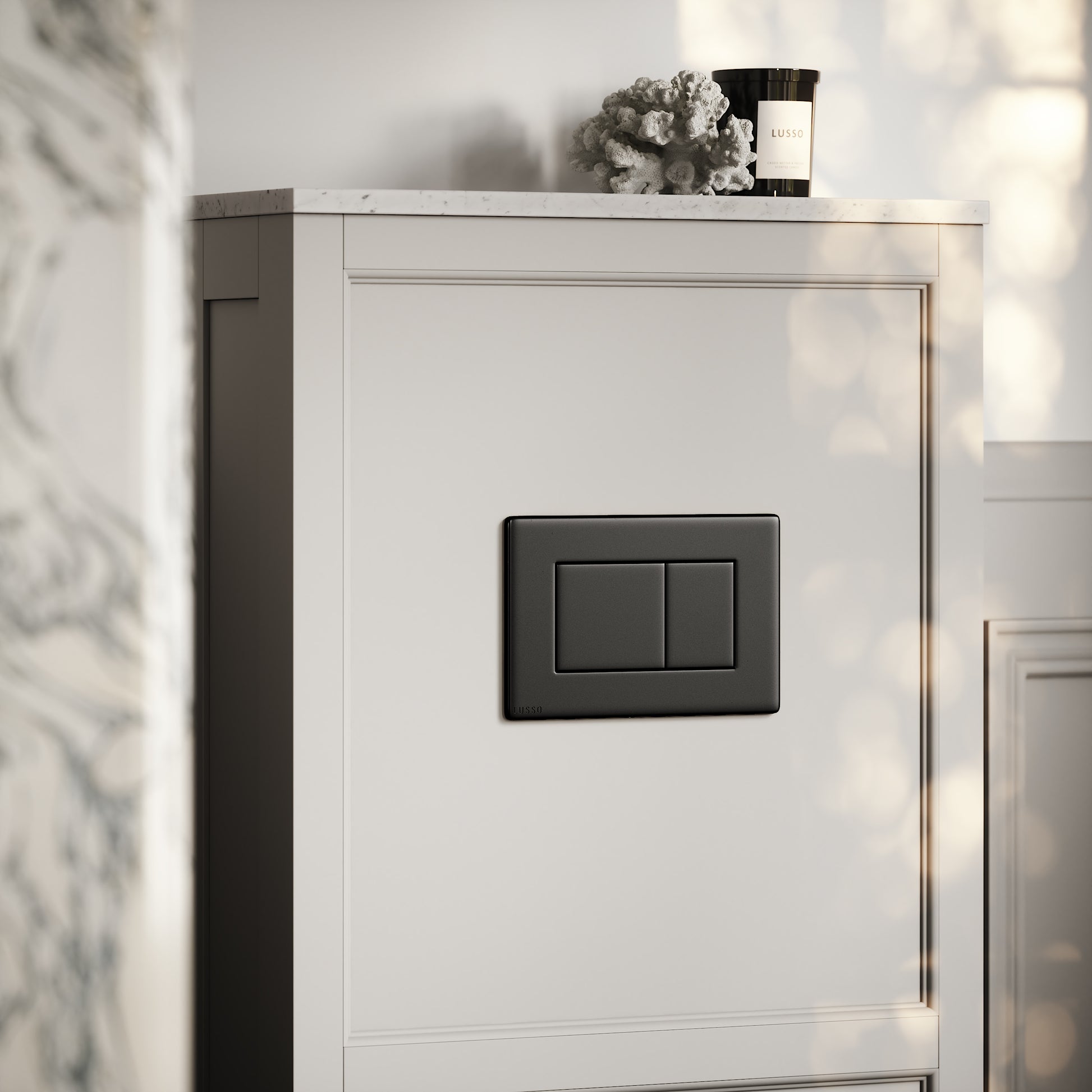 Berkeley Traditional Back to Wall Rimless Toilet with Concealed Cistern, Matte Stone Claridge Housing and Matte Black Flush Plate