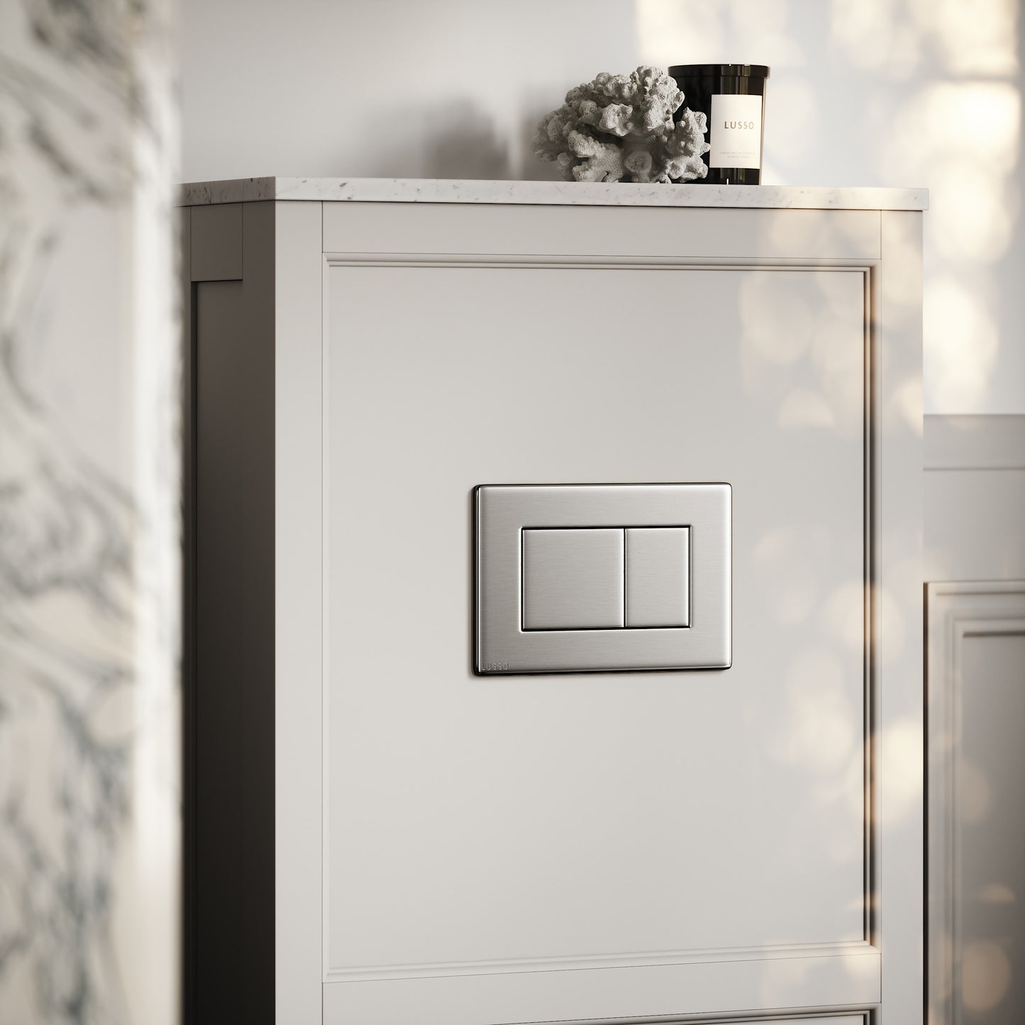 Berkeley Traditional Back to Wall Rimless Toilet with Concealed Cistern, Matte Stone Claridge Housing and Brushed Stainless Flush Plate